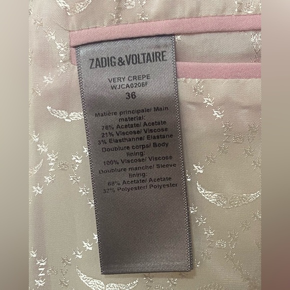 New”Zadig & Voltaire ‘Very Creepe’ Crepe Blazer-SMALL/US-36EU-light pink, lined - Picture 7 of 10